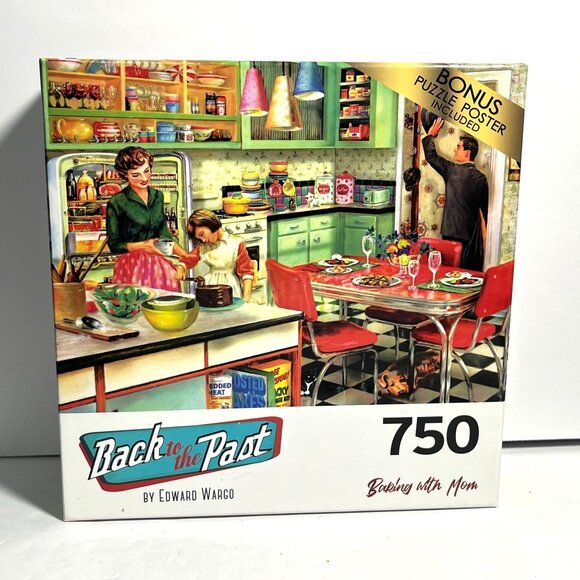 Back To The Past 750 Piece Puzzle Edward Wargo Baking With Mom Retro Kitchen Sce - Picture 1 of 4